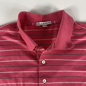 Peter Millar Polo Shirt Mens Large Golf Pink Striped Pima Cotton Short Sleeve